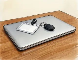 laptop, badge, the key fob