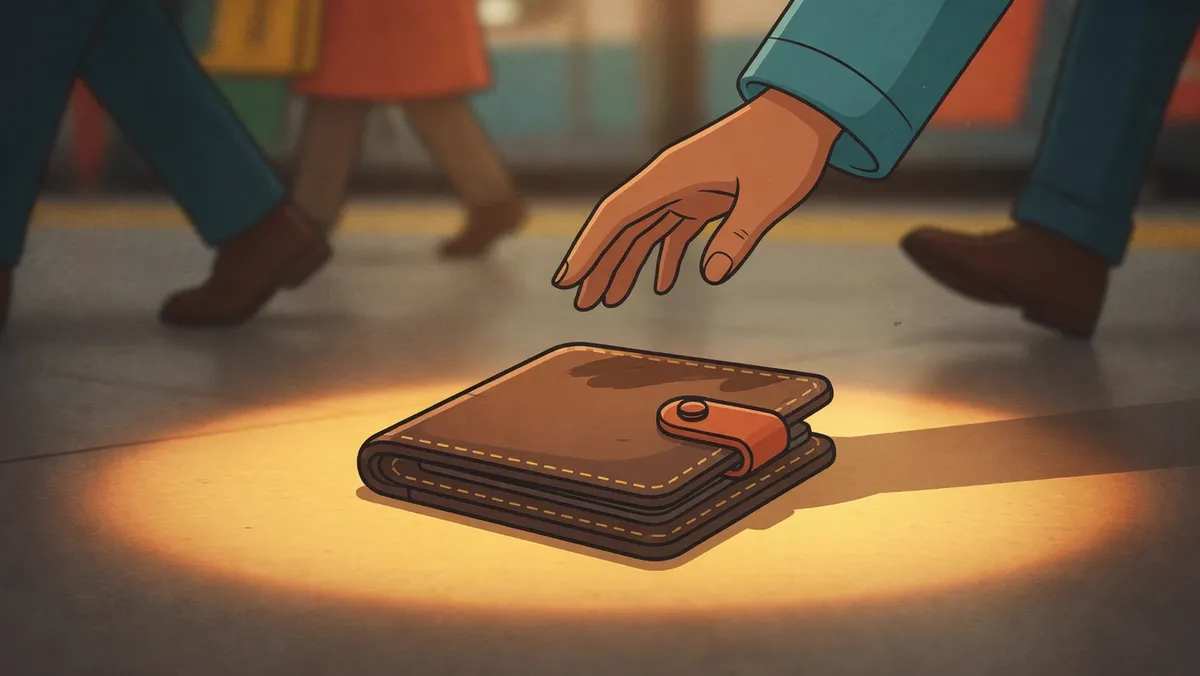 A brown wallet on the floor