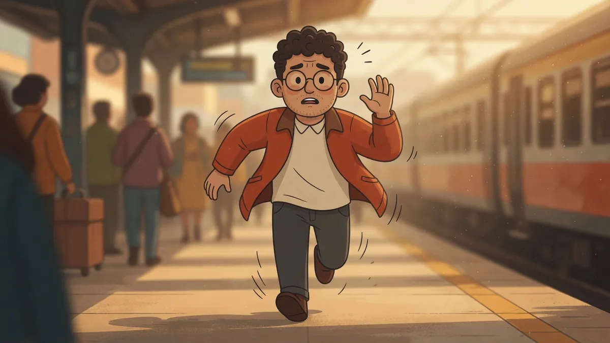 A man runs up, breathing fast